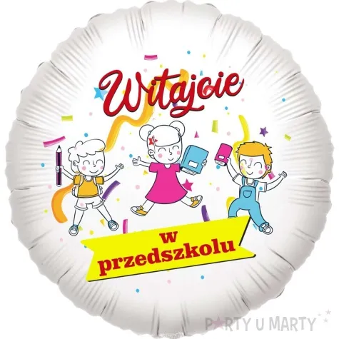 balon foliowy witajcie w przedszkolu bialy 18 rnd