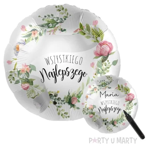 balon foliowy wszystkiego najlepszego personalizacja bialy premioloon 17 rnd