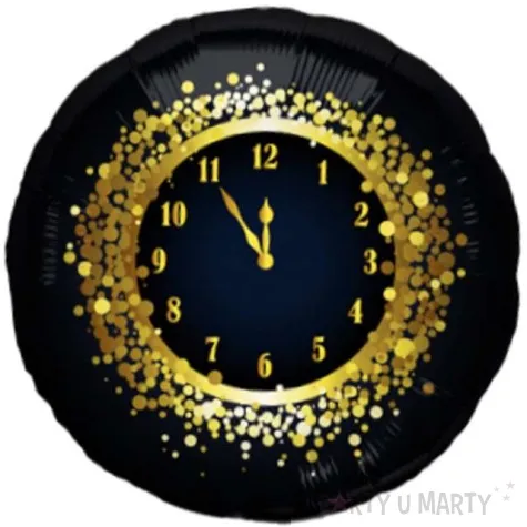 balon foliowy zegar happy new year czarno zloty folat 18 rnd