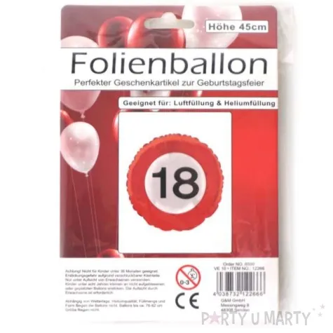 balon foliowy znak drogowy 18 czerwony top ten 18 rnd