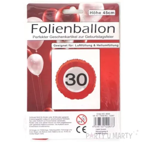 balon foliowy znak drogowy 30 czerwony top ten 18 rnd