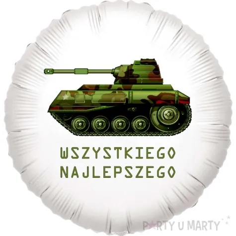 balon foliowy zolnierski czolg wszystkiego najlepszego bialy 18 rnd