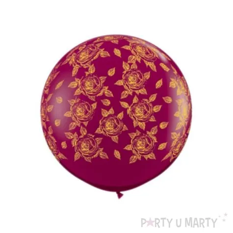 balon okragly burgund 1m ze zlotymi rozami 2szt