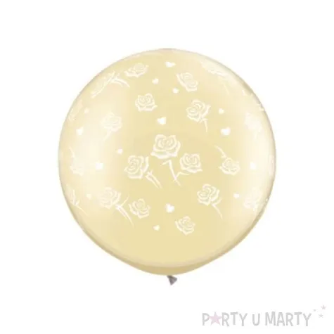 balon okragly clear 1m z bialymi rozami 2 szt