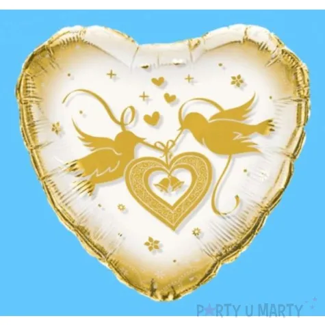 balon serce foliowe 24 golabki i serce zlote 1szt