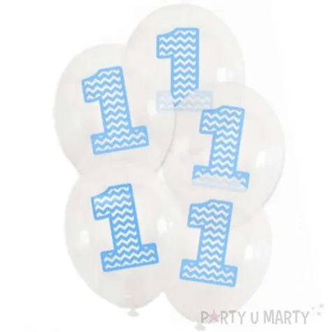 balony 1 urodziny 12 transparentne blekitne 5 szt