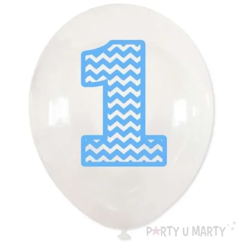 balony 1 urodziny 12 transparentne blekitne 5 szt