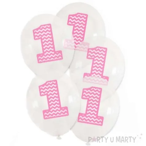 balony 1 urodziny 12 transparentne rozowe 5 szt