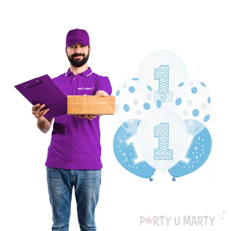 balony 1 urodziny bialo niebieskie partypal 12 6 szt