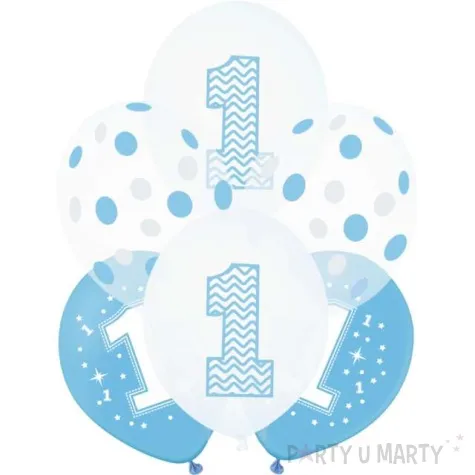 balony 1 urodziny bialo niebieskie partypal 12 6 szt