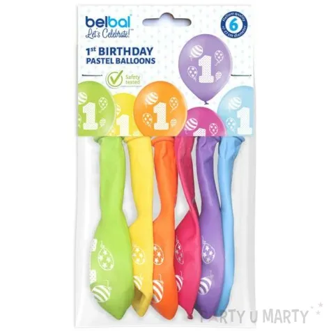 balony 1 urodziny pastel mix belbal 10 6 szt