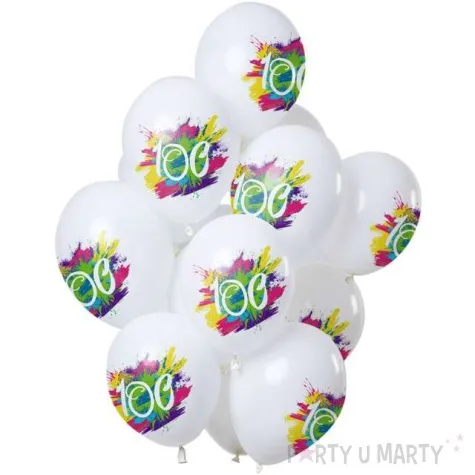 balony 100 urodziny color splash bialy folat 12 12 szt