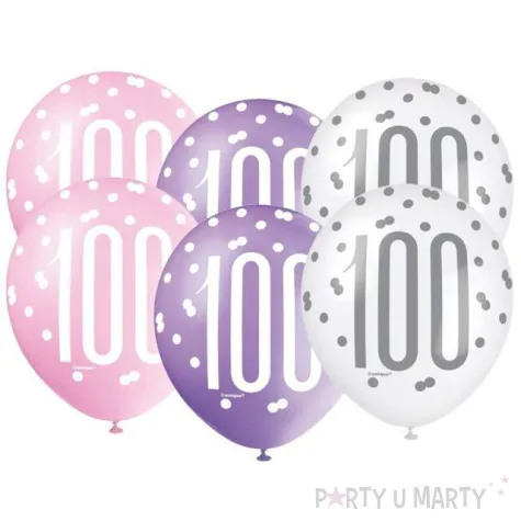 balony 100 urodziny glitz grochy pastel mix unique 12 6 szt