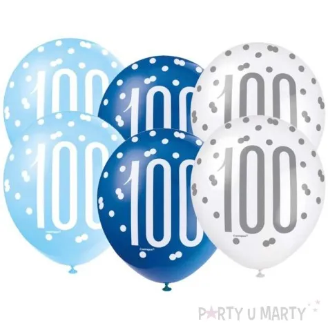 balony 100 urodziny glitz grochy pastel mix unique 12 6 szt