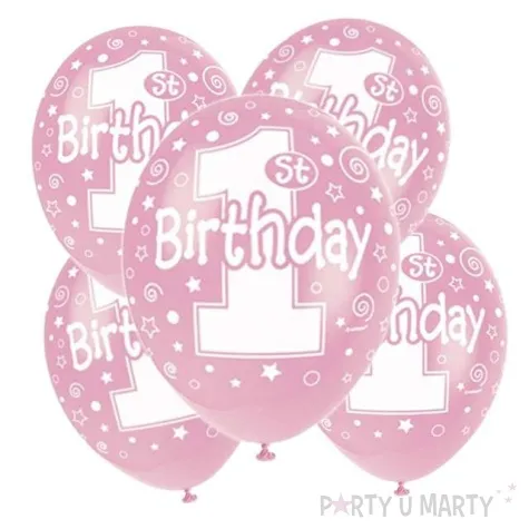 balony 12 1st birthday rozowe 5 szt