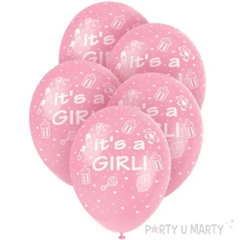 balony 12 baby shower its a girl rozowe 5 szt