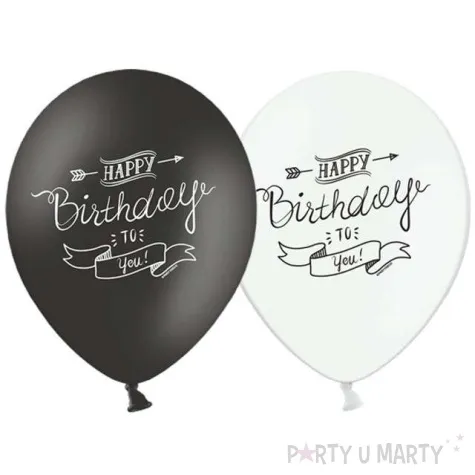 balony 12 happy birthday strong black white mix 6 szt