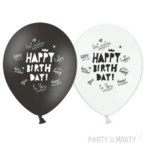 balony 12 happy birthday strong black white mix 6 szt