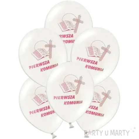 balony 12 i komunia sw strong white pink 6 szt