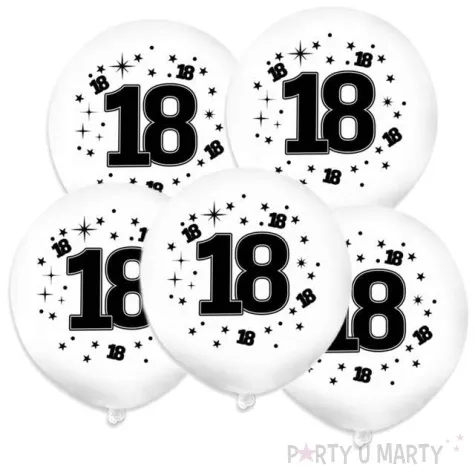 balony 12 liczba 18 konfetti biale 5 szt