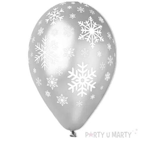 balony 12 platki sniegu srebrne 5 szt