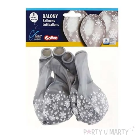 balony 12 platki sniegu srebrne 5 szt