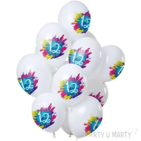 balony 12 urodziny color splash bialy folat 12 12 szt