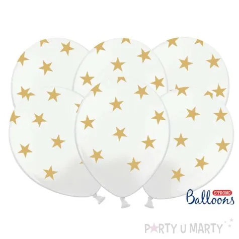 balony 14 gwiazdki zlote strong pastel pure white 6 szt