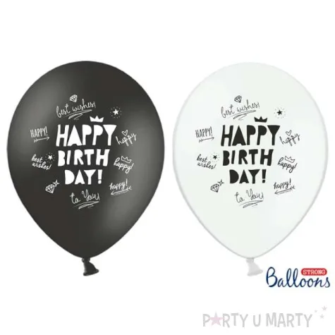 balony 14 happy birthday strong black white mix 50 szt