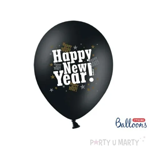 balony 14 happy new year strong metalik black 50 szt