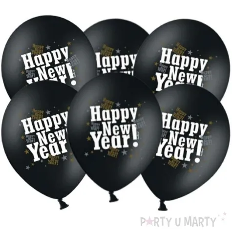 balony 14 happy new year strong metalik black 6 szt