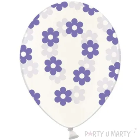 balony 14 kwiatki strong transparent fioletowe 50 szt