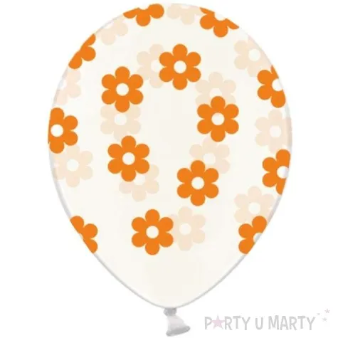 balony 14 kwiatki strong transparent pomaranczowe 50 szt