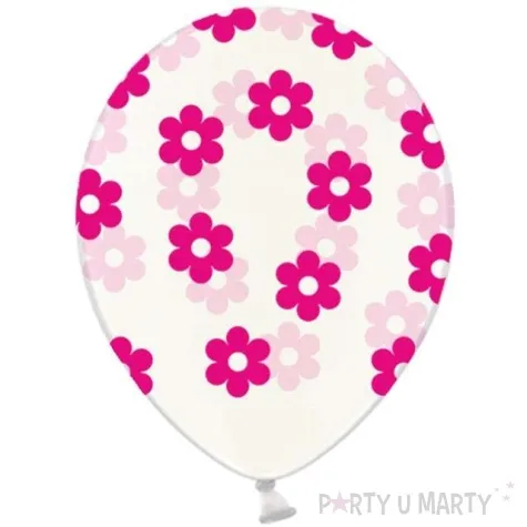 balony 14 kwiatki strong transparent rozowe 6 szt