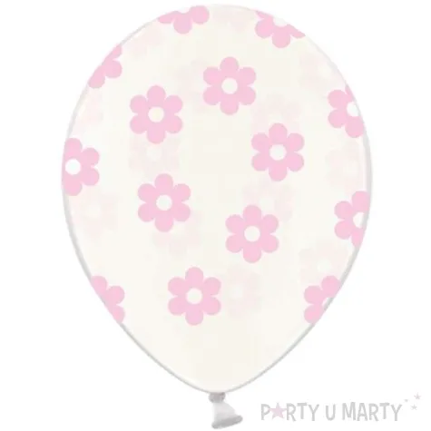 balony 14 kwiatki strong transparent rozowe j 50 szt