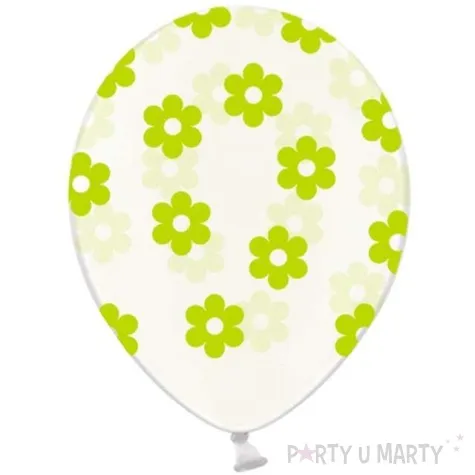 balony 14 kwiatki strong transparent zielone 6 szt