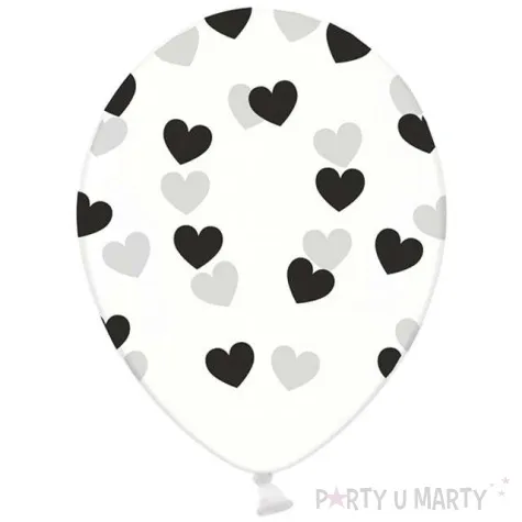 balony 14 serduszka strong transparent czarne 6 szt