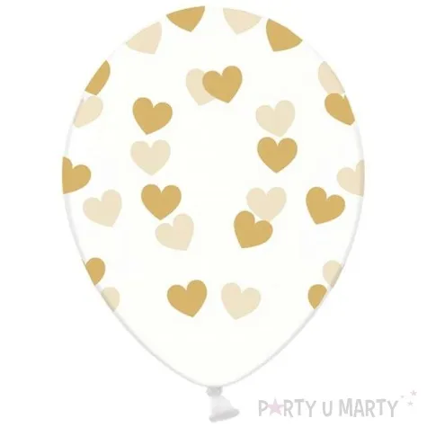 balony 14 serduszka strong transparent zlote 6 szt