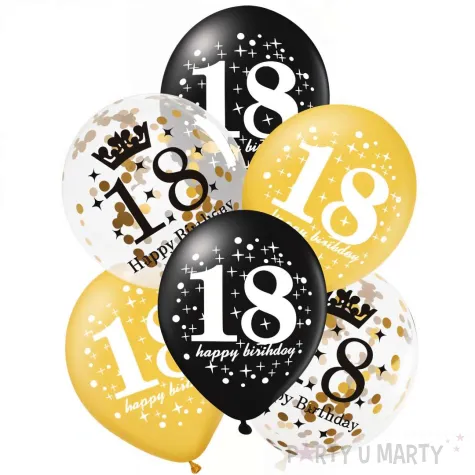 balony 18 urodziny czarno zlote partypal 12 6 szt