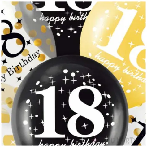balony 18 urodziny czarno zlote partypal 12 6 szt