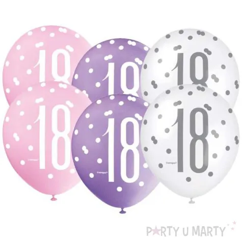 balony 18 urodziny glitz grochy pastel mix unique 12 6 szt