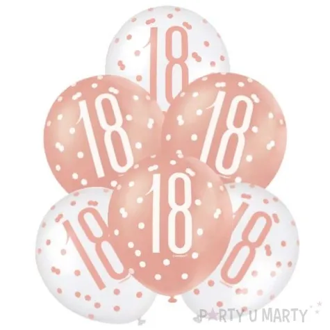 balony 18 urodziny glitz grochy rozowo zlote mix unique 12 6 szt
