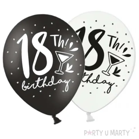 balony 18th birthday pastel white black strong 12 50 szt