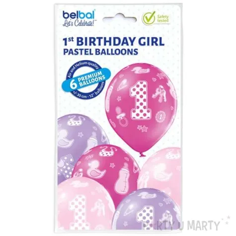 balony 1st birthday girl pastel mix belbal 12 6 szt