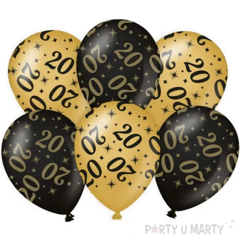 balony 20 urodziny classy party czarno zlote metalic 12 pd party 6 szt