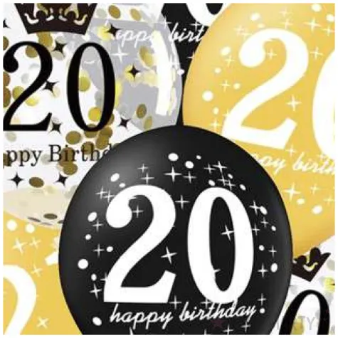 balony 20 urodziny czarno zlote partypal 12 6 szt