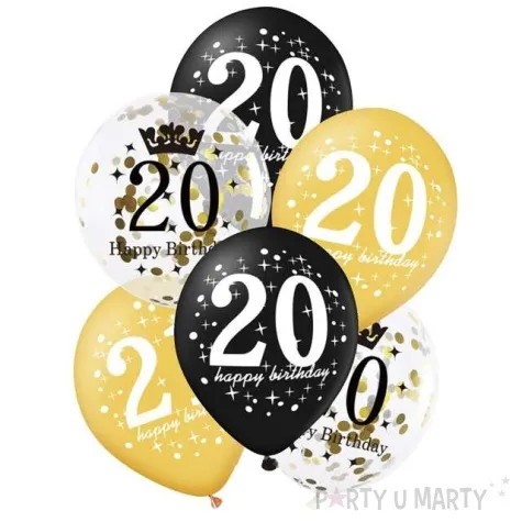 balony 20 urodziny czarno zlote partypal 12 6 szt