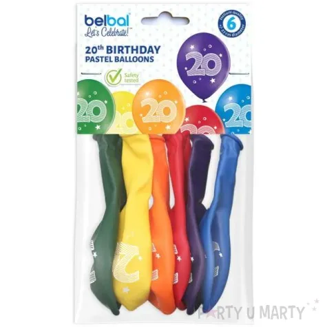 balony 20 urodziny pastel mix belbal 10 6 szt