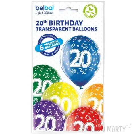 balony 20 urodziny transparentny mix belbal 12 6 szt