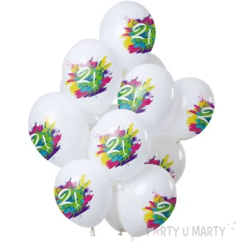 balony 21 urodziny color splash bialy folat 12 12 szt